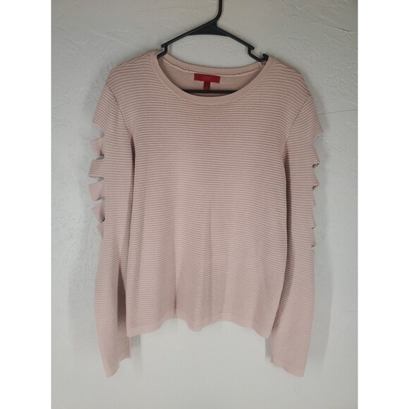 Jennifer Lopez Light Pink Ribbed Long Sleeve Slit Accent Sweater Size Large - Picture 1 of 8